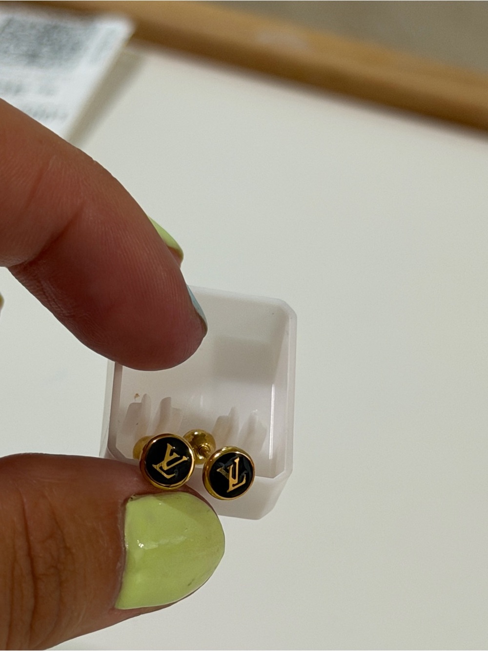 Lv Black & Gold LV Stud Earrings - Picture 2 of 5